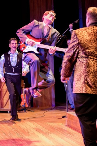Nick Fontaine and Nathan Carroll in Buddy: The Buddy Holly Story. 
Photo by Randy deKleine-Stimpson / ftbd.ca 
